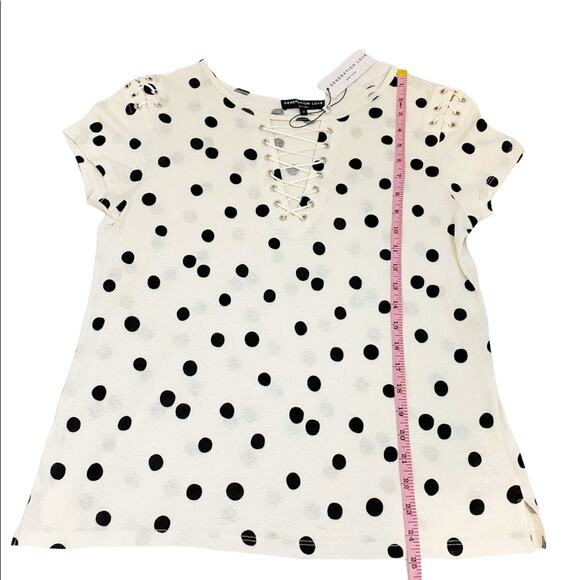 Generation Love Hugo White & Black Polka Dot Lace Up Linen Blend Top, Size M - Picture 11 of 14